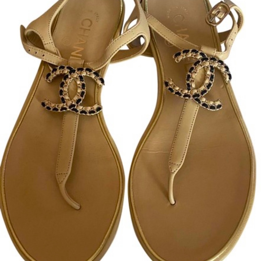 Chanel Tan Sandals with Logo Accent